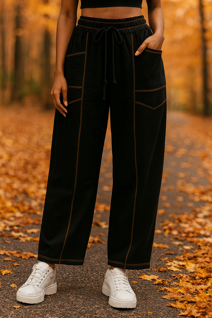 Pohodlné volnočasové kalhoty s kontrastním prošitím