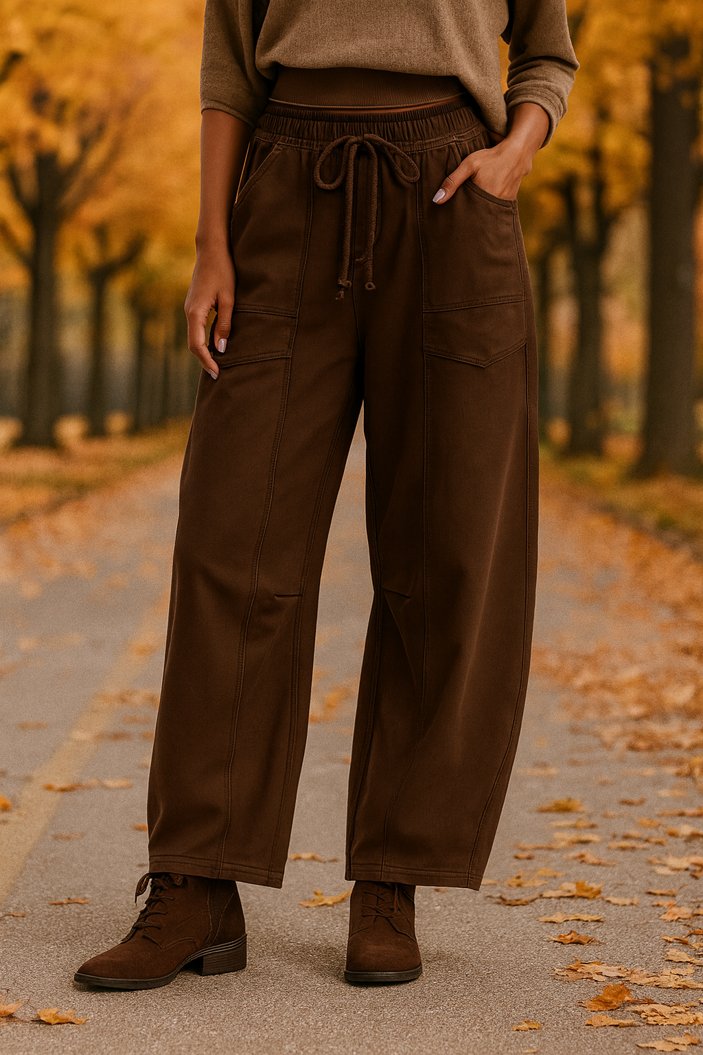 Pohodlné volnočasové kalhoty s kontrastním prošitím