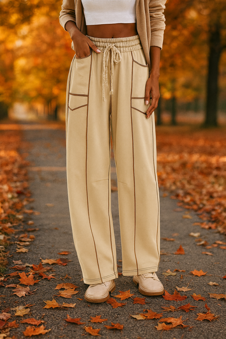 Pohodlné volnočasové kalhoty s kontrastním prošitím