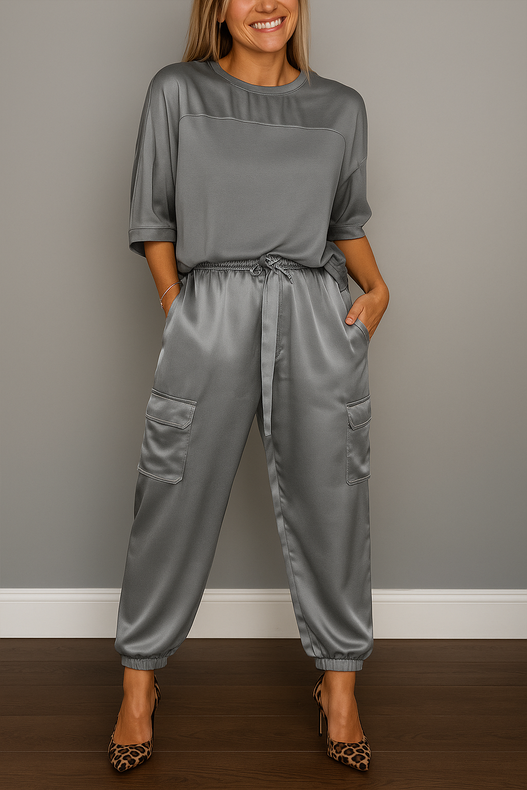 Elegantní saténová souprava „SoftGlow“ pro podzimní pohodlí